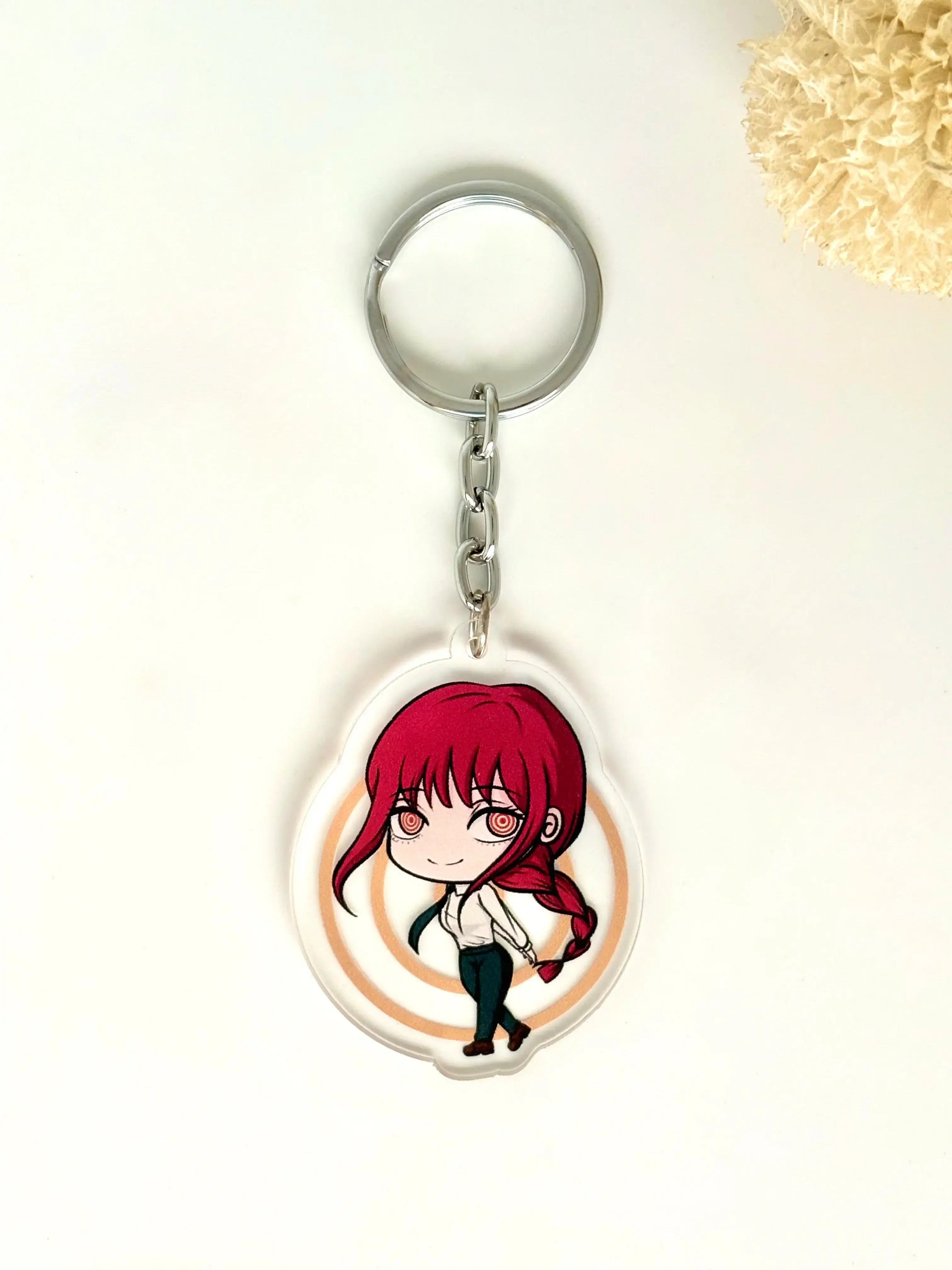 Anime keychain inspired by Makima from Chainsaw Man featuring a glossy acrylic charm design