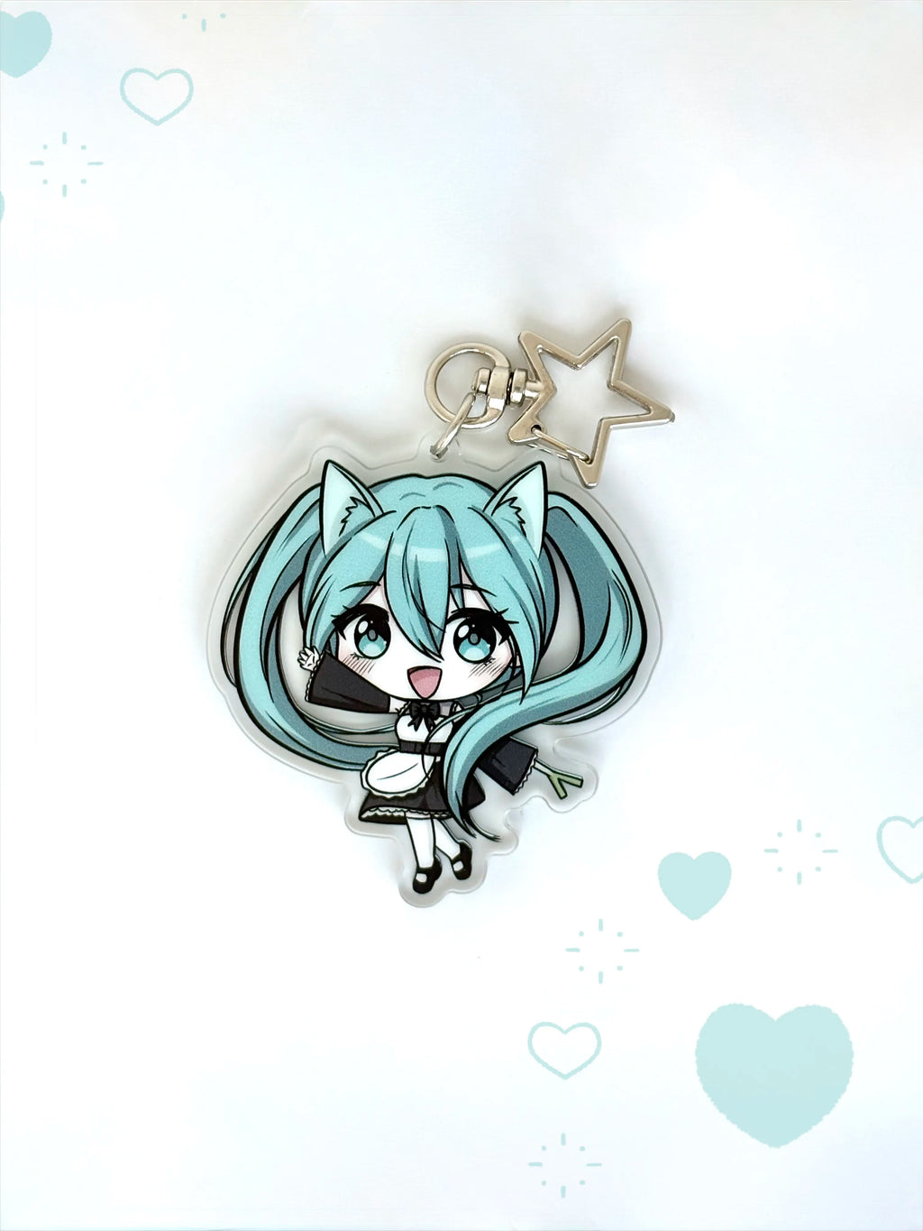 Front view of the Hatsune Miku double-sided anime keychain featuring vibrant character artwork.