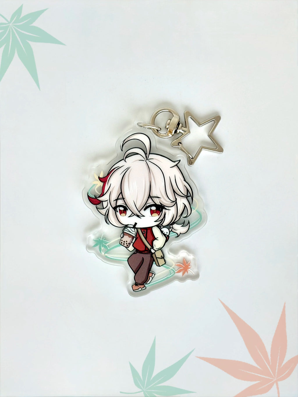 Front view of the Kazuha double-sided anime keychain featuring vibrant character artwork.