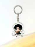 Levi Ackerman acrylic anime keychain placed on a white background