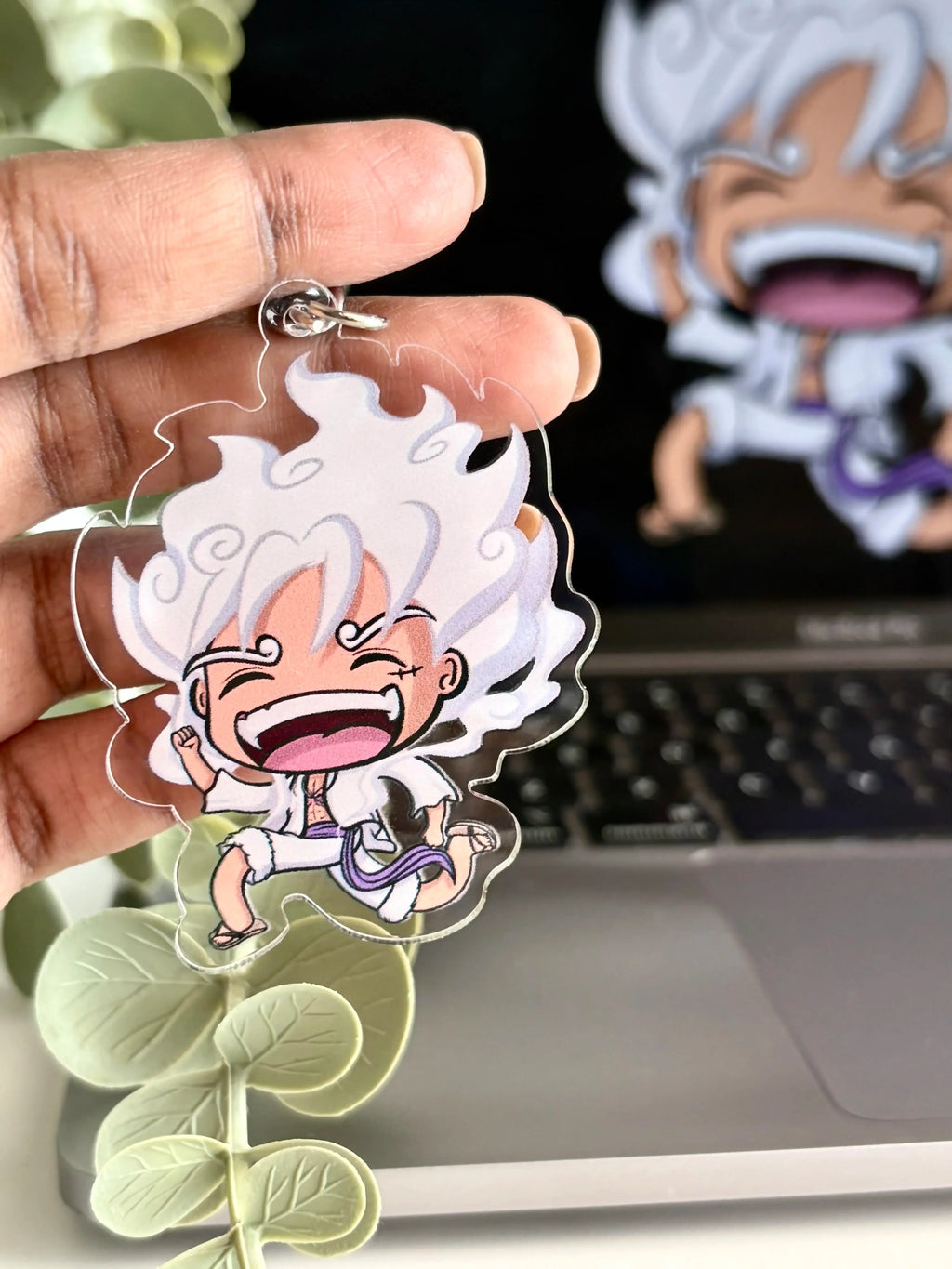Luffy fanmade acrylic anime keychain held in hand