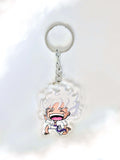Luffy fanmade acrylic anime keychain on a plain white background
