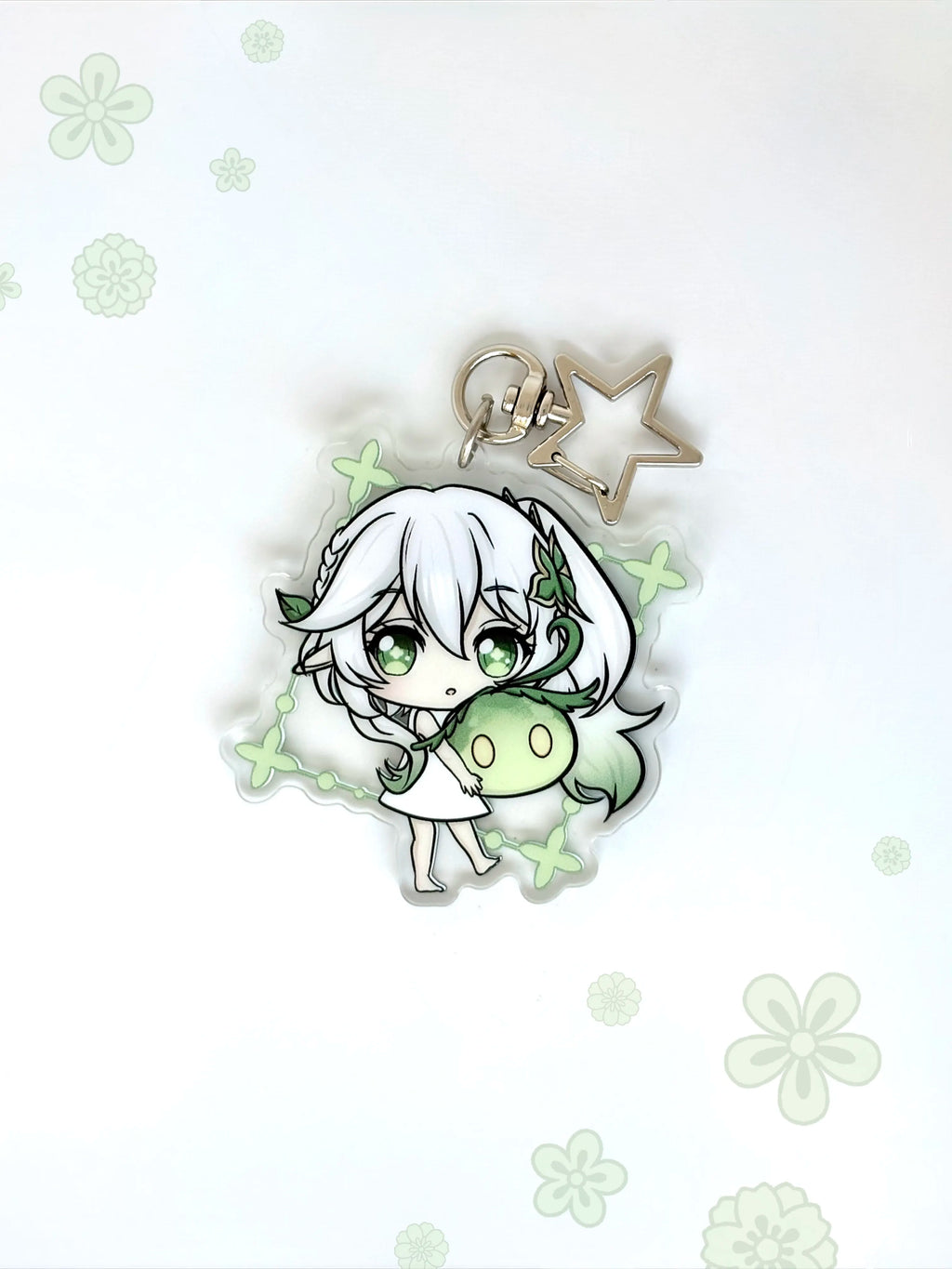 Front view of the Nahida double-sided anime keychain featuring vibrant character artwork.