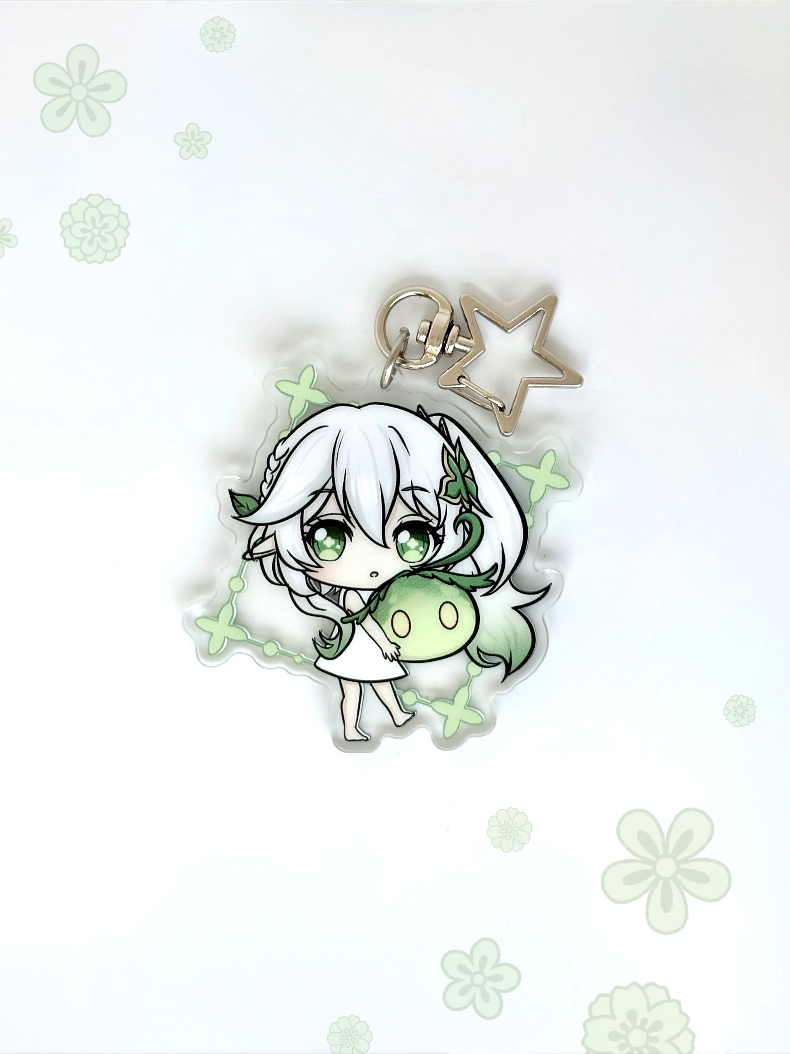 Front view of the Nahida double-sided anime keychain featuring vibrant character artwork.