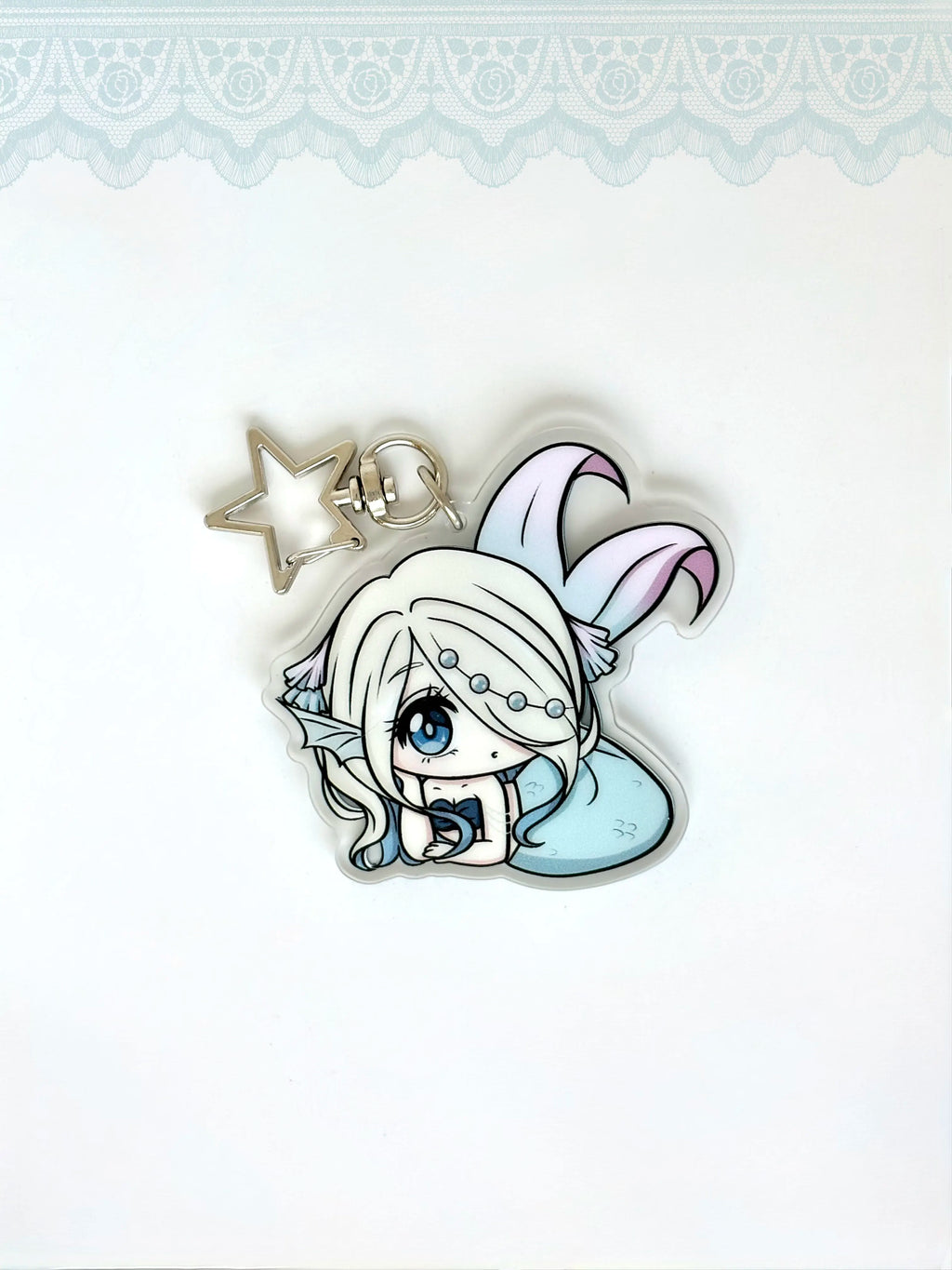 Front view of the Shizue OC double-sided anime keychain featuring vibrant character artwork.