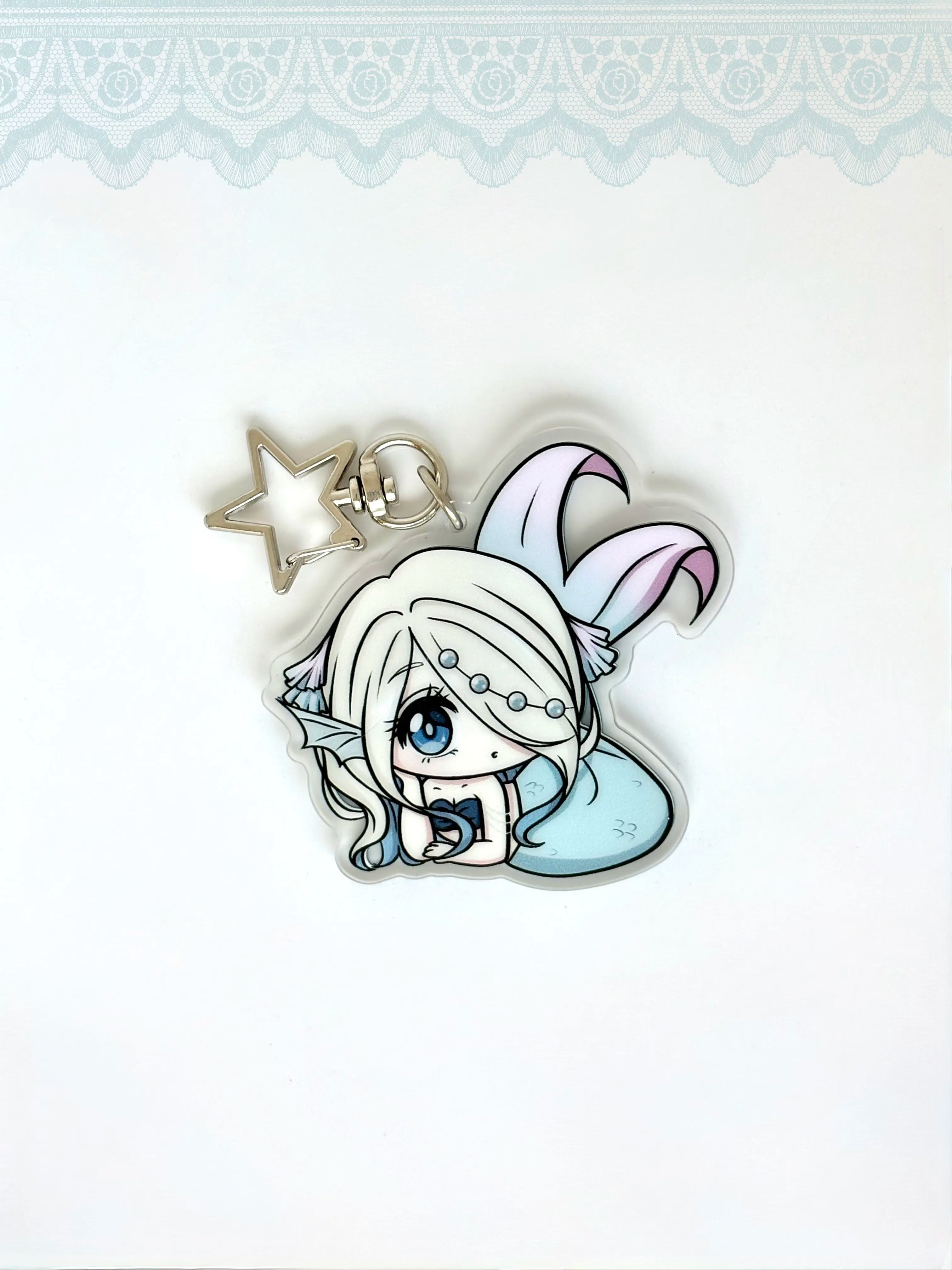 Front view of the Shizue OC double-sided anime keychain featuring vibrant character artwork.