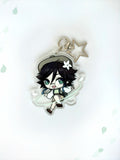 Front view of the Venti double-sided anime keychain featuring vibrant character artwork and a sparkling glitter acrylic finish.